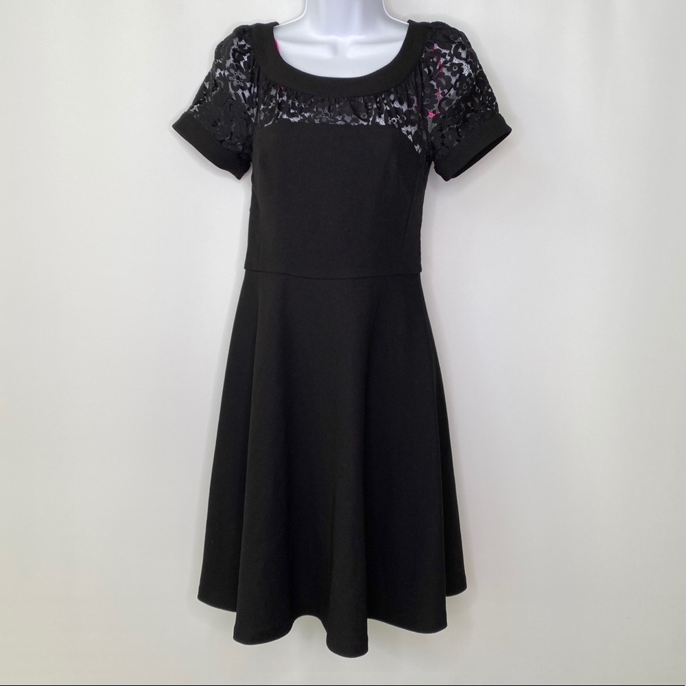 Betsy Johnson Black Skater Skirt Dress Lace Yoke